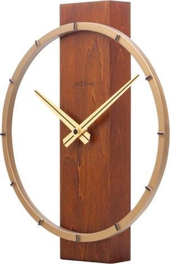NeXtime Tafel Wandklok 34x27cm- Hout Staal Bruin 'Carl Small - Foto 2