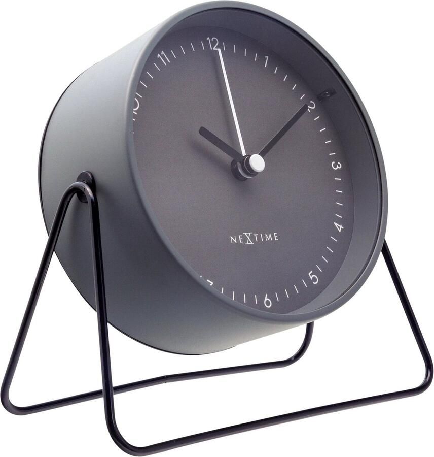NeXtime Tafel Wekker 14x13x7cm-Stil-Grijs-Metaal- Berlin Table