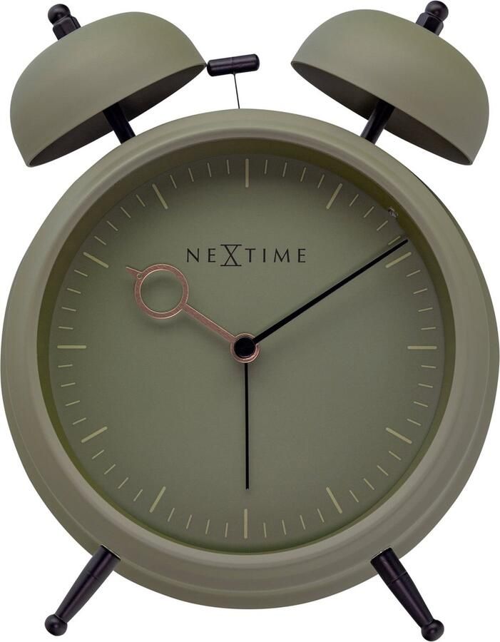 NeXtime Tafel Wekker 15x18x7cm Stil licht functie Olijf Groen Metaal Golden Hour