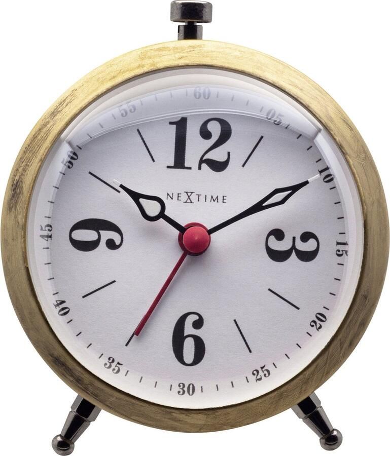 NeXtime Tafel Wekker 9x10.8x5cm Stil Oplichtende Wijzers Goud Wit Metaal Harvey