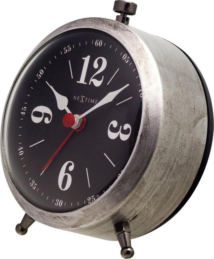 NeXtime Tafel Wekker 9x10.8x5cm Stil Oplichtende Wijzers Zilver Zwart Metaal Harvey