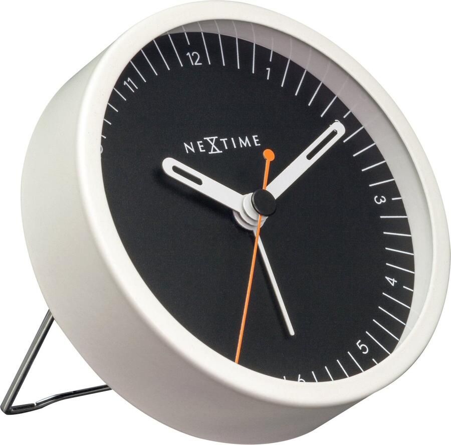 NeXtime Tafel Wekker 9x9x7.5 cm Stil Wit Zwart Metaal Small