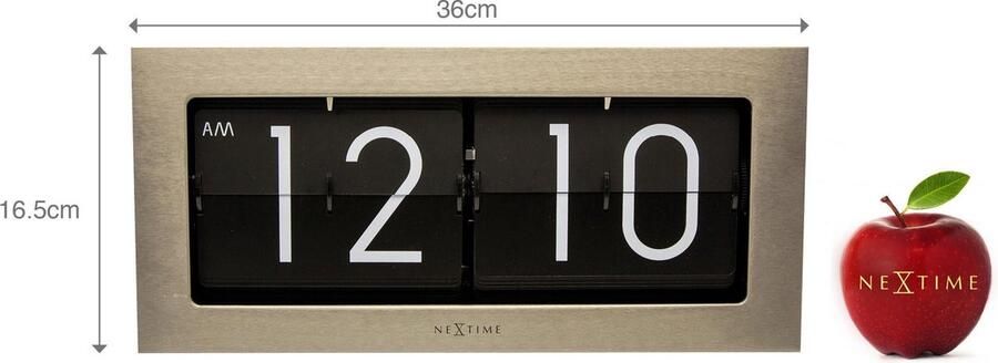 NeXtime Tafel wandklok 36 x 16.5 cm Metaal Zilver 'Big flip - Foto 4