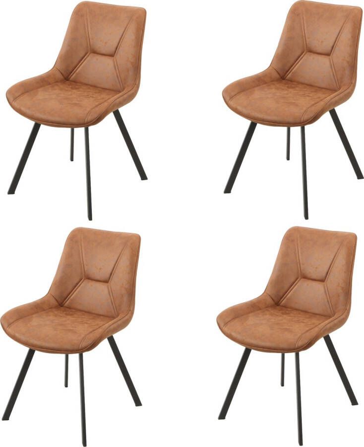 NezR Eetkamerstoel Miami Eetkamerstoelen Set van 4 Cognac Microfiber