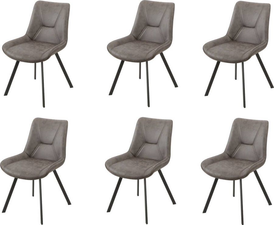 NezR Eetkamerstoel Miami Eetkamerstoelen Set van 6 Grijs Microfiber