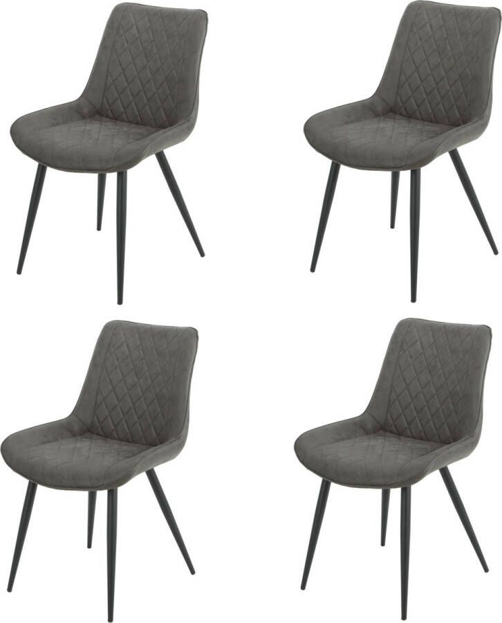 NezR Eetkamerstoel Tampa Eetkamerstoelen Set van 4 Donkergrijs Microfiber Sinterklaas Kerst