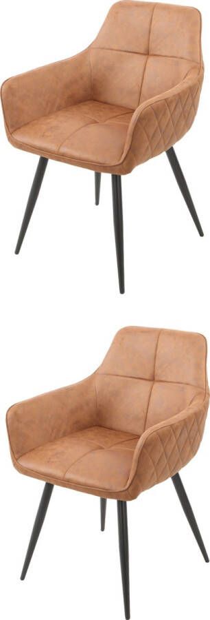 NezR Eetkamerstoel Utah Eetkamerstoelen Set van 2 Cognac Microfiber