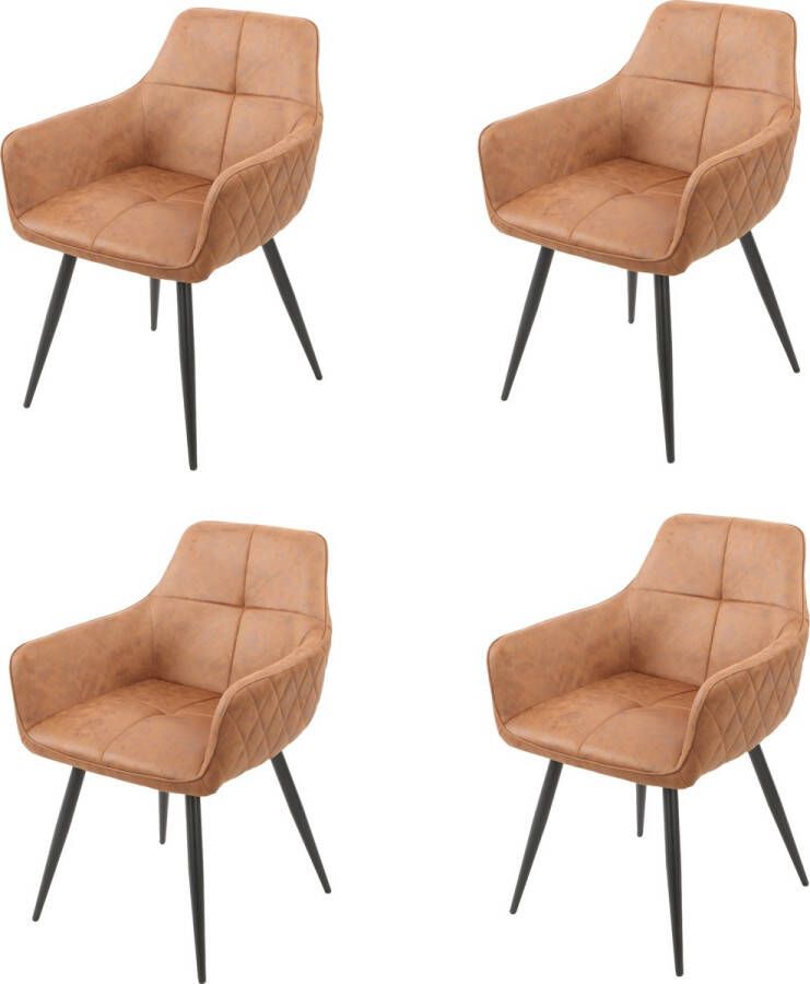 NezR Eetkamerstoel Utah Eetkamerstoelen Set van 4 Cognac Microfiber