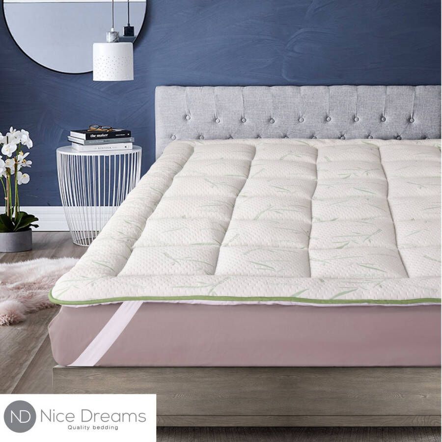 Nice Dreams Bamboe Topper Oplegmatras Matrasbeschermer Dikke Hotel Topper Tweepersoons 180x200 cm Wasbaar Anti Allergisch