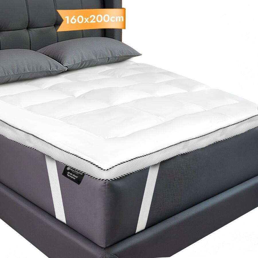 Nice Dreams Slaapspeciaal Topper Series 3D Air Hotel Topmatras 160x200 cm Zachte Topdekmatras Antibacteriëel Orthopedisch Wit Wasbaar Anti Allergisch Bevestigbaar met Elastieke Hoeken Tweepersoons