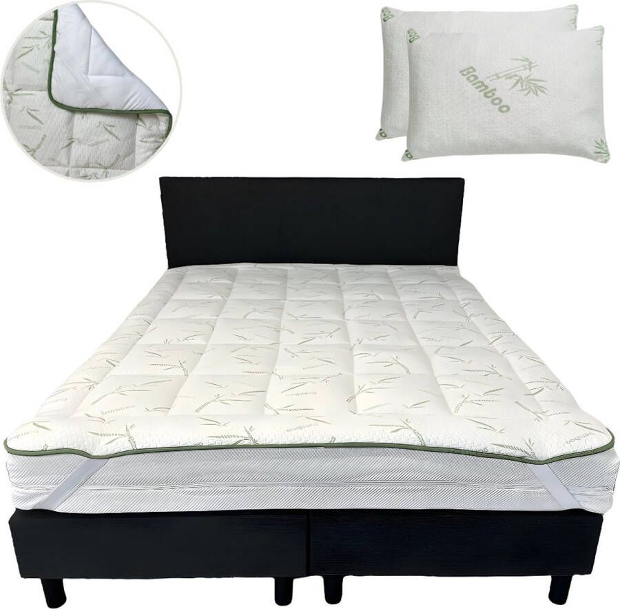 NiceDreams Boxspring 180x200cm Inclusief Bamboe Topper en Kussens 7-zone Pocketvering Enkel Matras Antraciet
