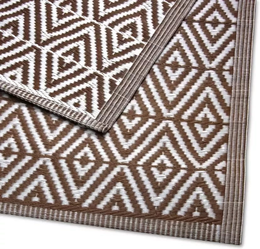 NICEEY Buitenkleed Tuintapijt Vloerkleed Buitenkleed Omkeerbaar 120x180cm Bruin Wit