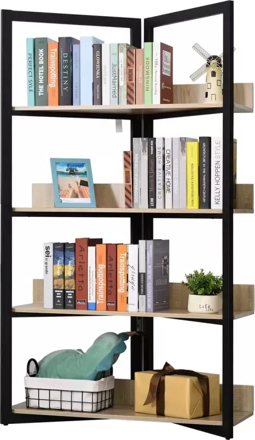 NiceGoodz Boekenkast met opbergruimte op 4 niveaus wandrek boekenstandaard boekenrek zwart eiken 90x39x160cm