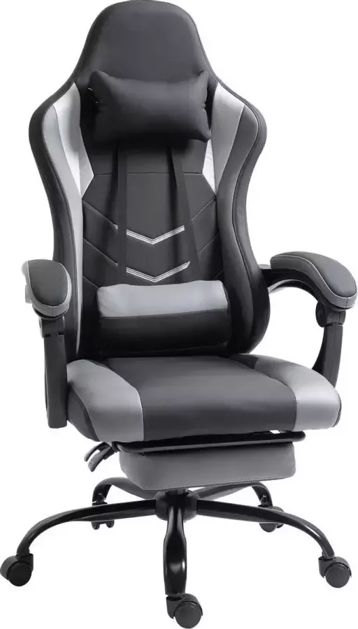 NiceGoodz Gamestoel met voetensteun Racestoel Bureaustoel ergonomisch Bureaustoelen voor volwassenen Kunstleer Zwart Grijs