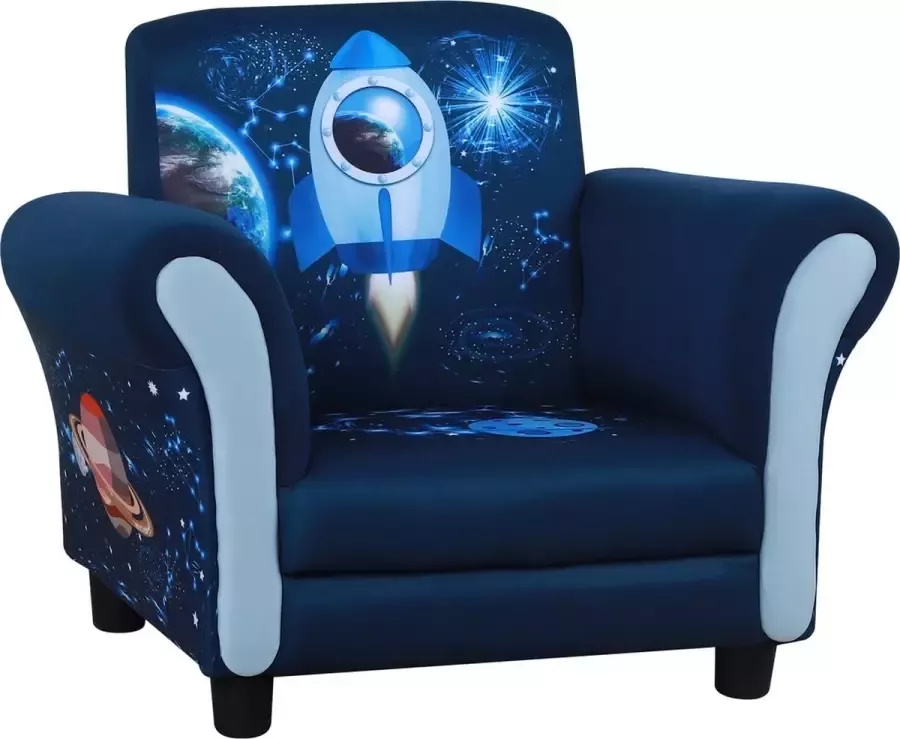 NiceGoodz Kinderstoel Kinderzetel Stoelen Mini sofa fauteuil met houten structuur Kunststof Blauw -59 5L x 43W x 46 5H cm