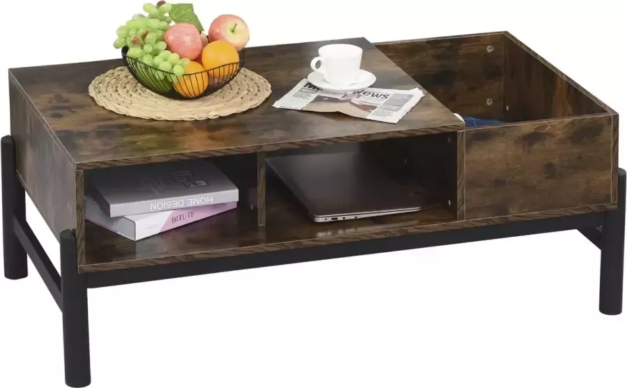 NiceGoodz Salontafel industrieel tafeltje Bijzettafel zwart bruin 118B x 60T x 47H cm - Foto 1