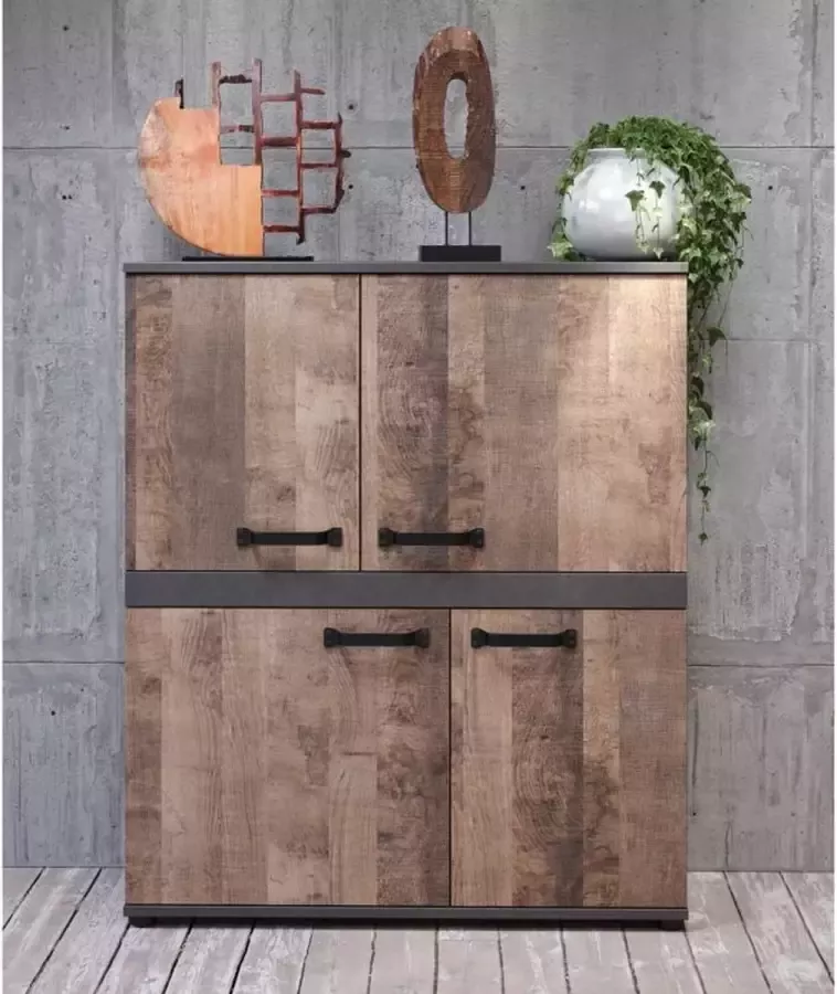 Nicesleep Wonen & Slapen Nicesleep wonen en Slapen Borneo dressoir 4 deuren eiken decor oud houten look grijs