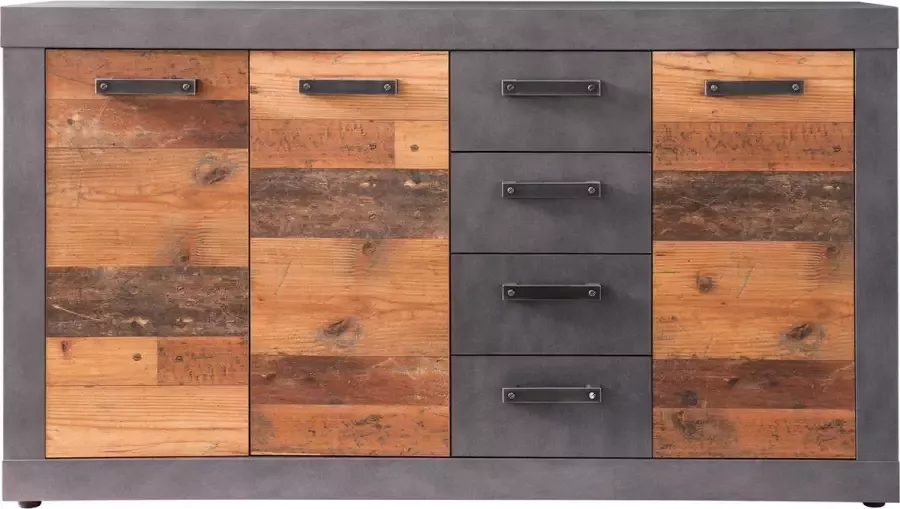 Nicesleep Wonen & Slapen DRESSOIR SAINT MAXIME 3 deuren 4 laden grijs eiken decor- oud houten decor 151 cm