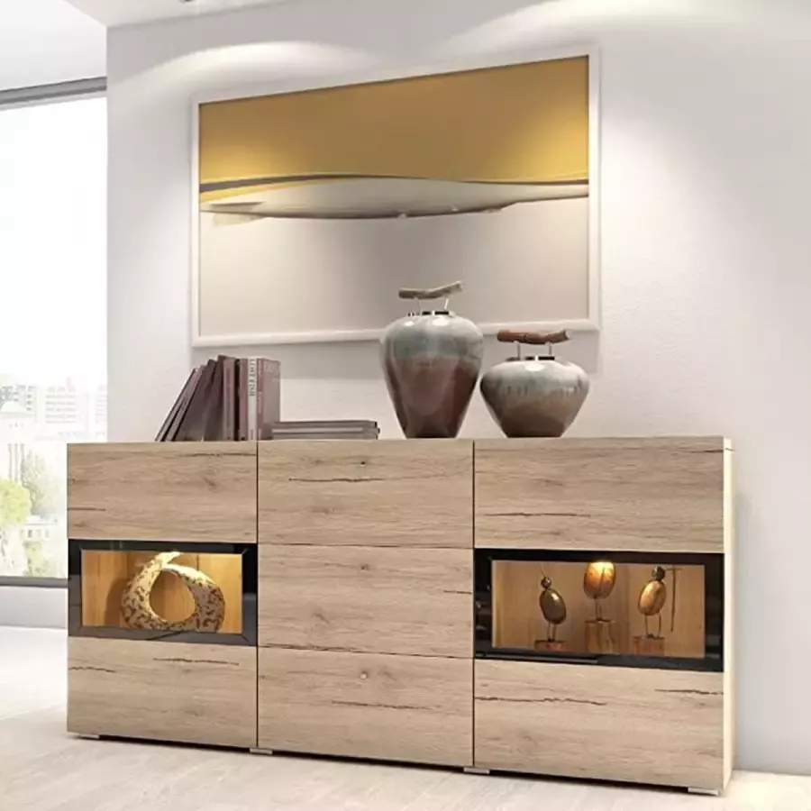 Nicesleep Wonen & Slapen Nicesleep.nl -Commode Potenza Sanremo Eik Dressoir met 2 deuren en 3 lades Breedte 132 cm