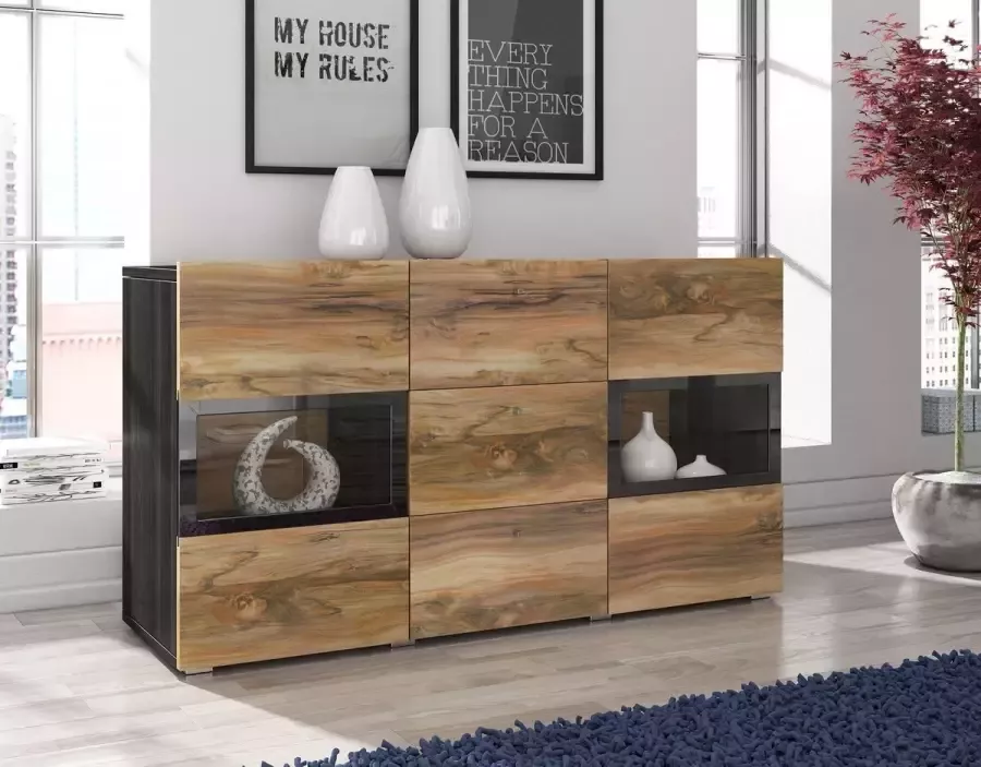 Nicesleep Wonen & Slapen Nicesleep.nl Dressoir Lissabon Commode met 2 deuren en 3 lades Eiken Donker eiken 132 cm