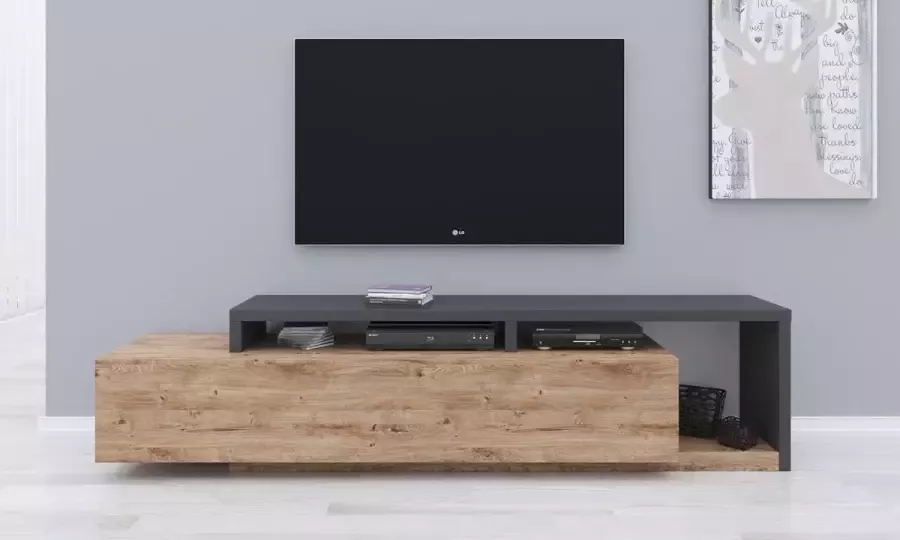 Nicesleep Wonen & Slapen TV-Meubel Mustang één grote lade met twee opbergvakken- Beton Wit 219 cm