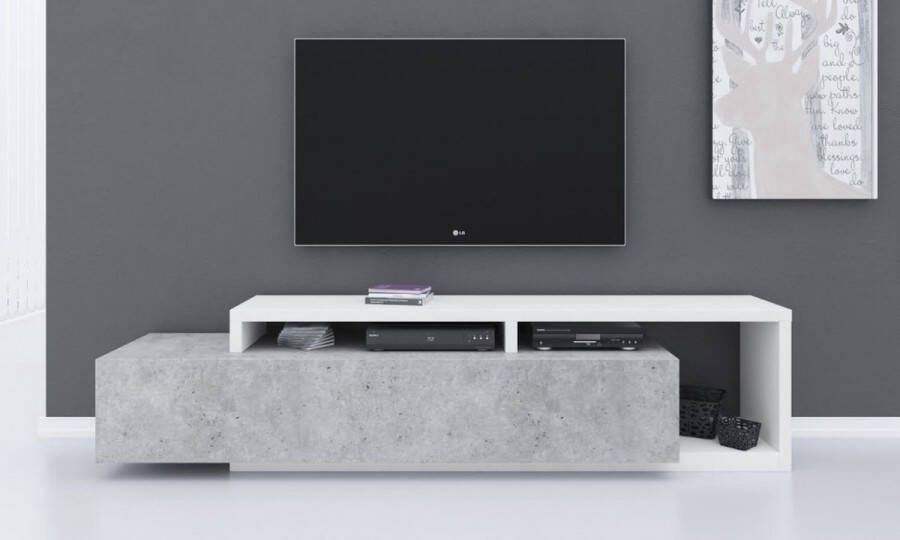 Nicesleep Wonen & Slapen TV-Meubel Mustang één grote lade met twee opbergvakken- Beton Wit 219 cm