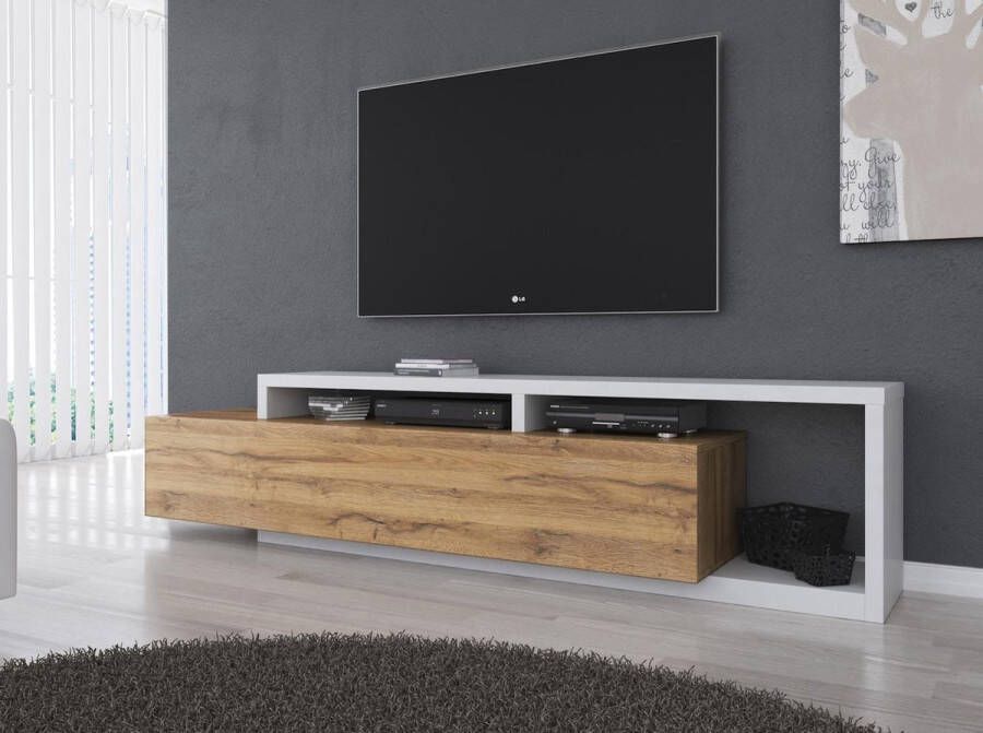 Nicesleep Wonen & Slapen TV-Meubel Mustang één grote lade met twee opbergvakken- Eiken Wit 219 cm