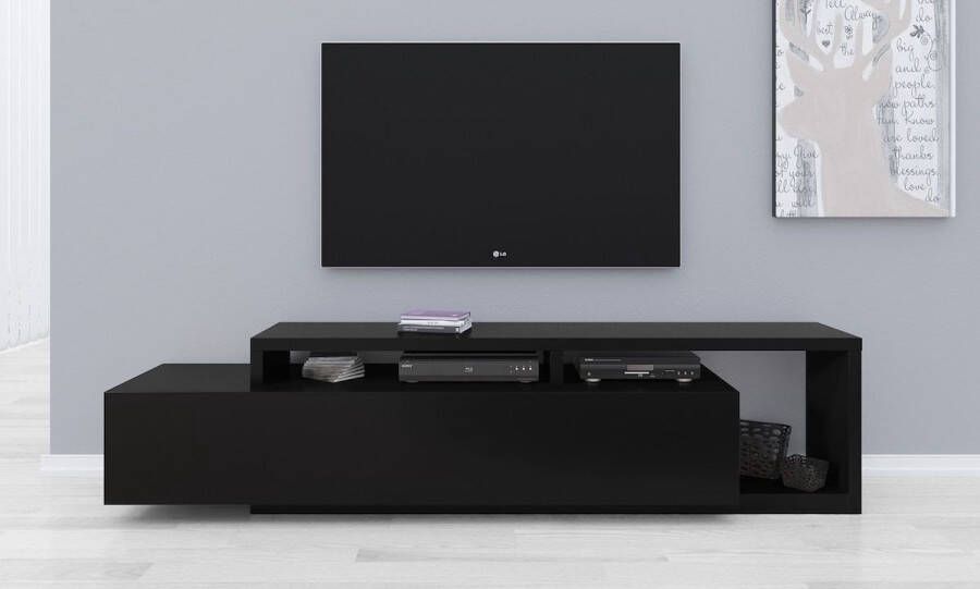 Nicesleep Wonen & Slapen TV-Meubel Mustang één grote lade met twee opbergvakken- Mat Zwart 219 cm