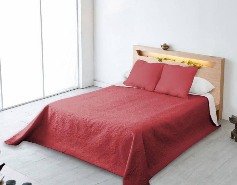 Nightsrest Bedsprei Chanella Rood-Grijs Maat: 230x270cm- 2 persoons voor bedden van 140 en 160 cm breed