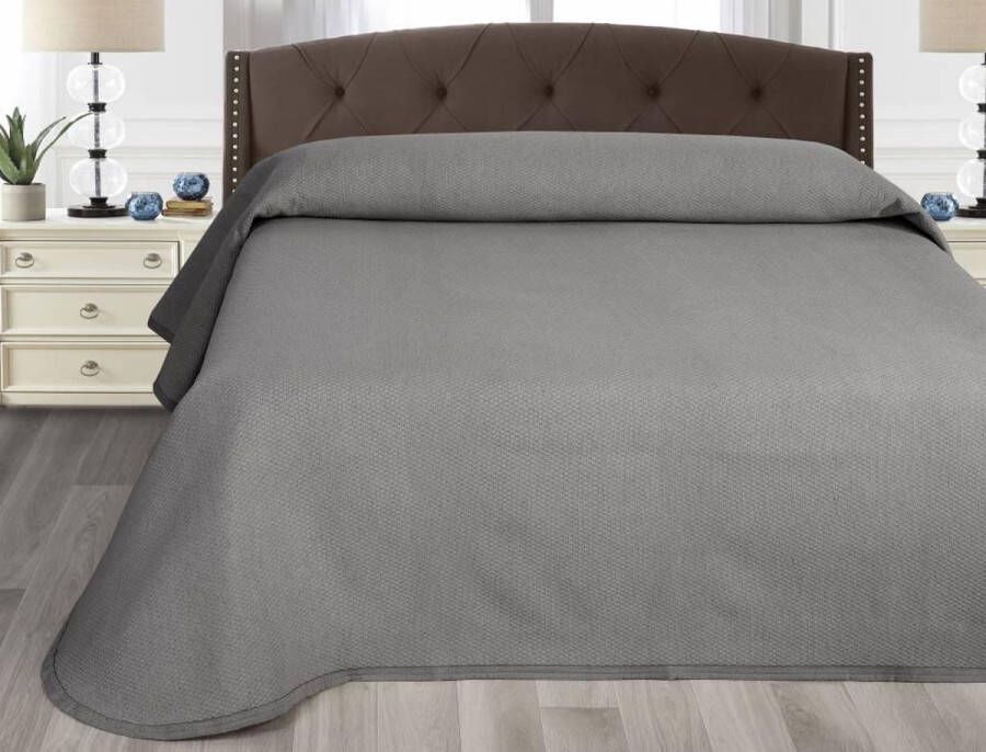 Nightsrest Bedsprei Julia Sprei met ruitvormige kleine blokjes Antraciet Maat: 270x260 cm Lits Jumeaux voor bedden van 160 en 180 cm breed