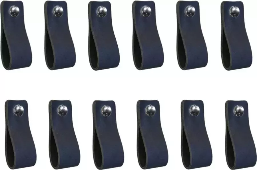 NiiNiiX leren handgreep MAAT S 3cm breed 15cm lang VOORDEEL set van 12 stuks zonder bouten Jeans donker blauw