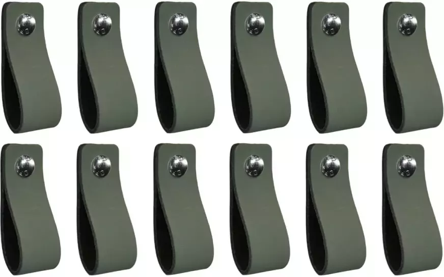 NiiNiiX leren handgreep MAAT S 3cm breed 15cm lang VOORDEEL set van 12 stuks zonder bouten Lead grijs groen