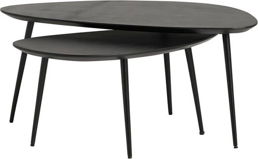 Nijwie Salontafel Flare Set van 2 Mangohout Organisch Zwart Modern Design 90x43x40 cm Bijzettafels