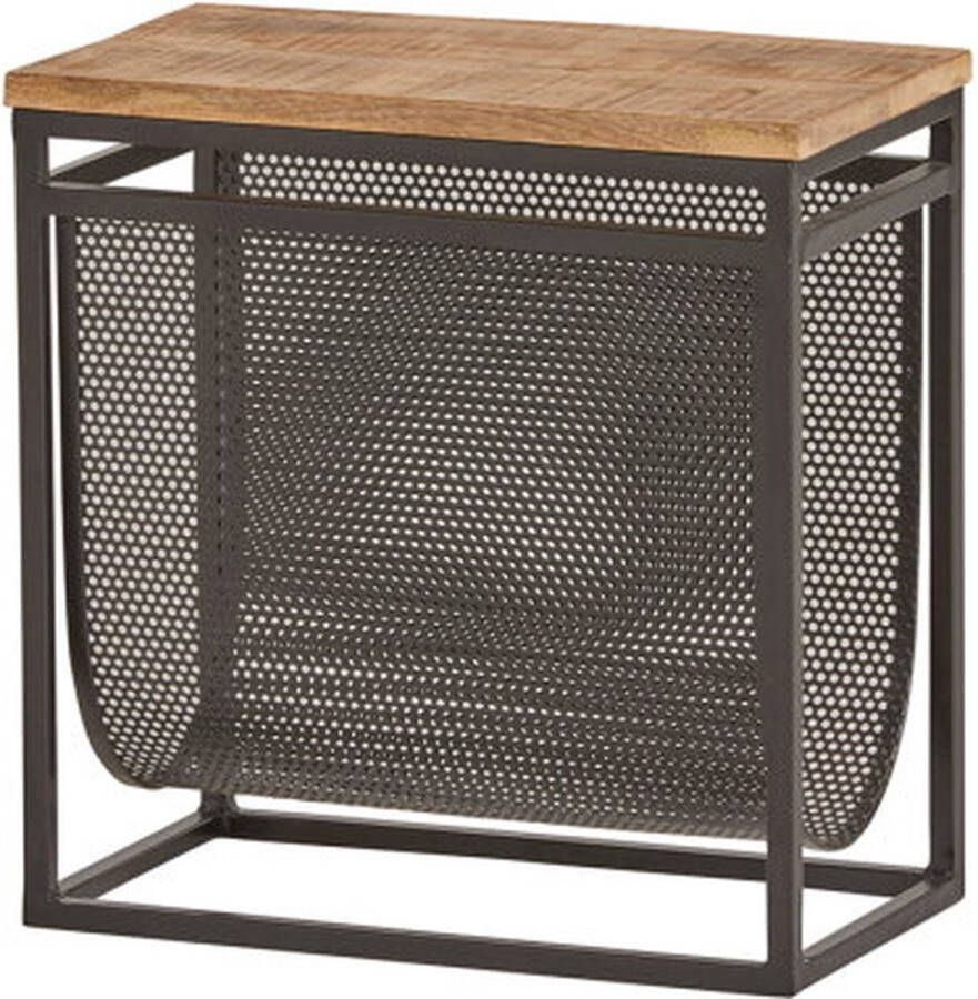 Meubelplaats Tijdschriftenhouder met mandje mangohout 44x24x44 cm Naturel Lectuurbak magazineholder tijdschriftenrek bijzettafel krantenbak