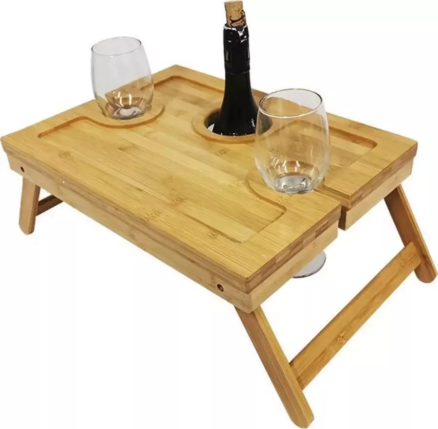 NIQOS Wijntafel voor picknick inklapbaar Bijzettafel Wijntafeltje Bijzettafeltje Dranktafel Bamboe tafeltje Hapjestafel Borreltafel Borrelplank