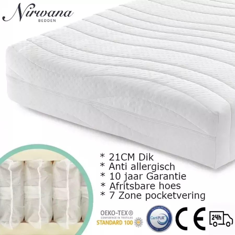 Nirwana Bedden Matras Stevig Pocketveer matras Eenpersoons matras 90x200x21 Kouschuim
