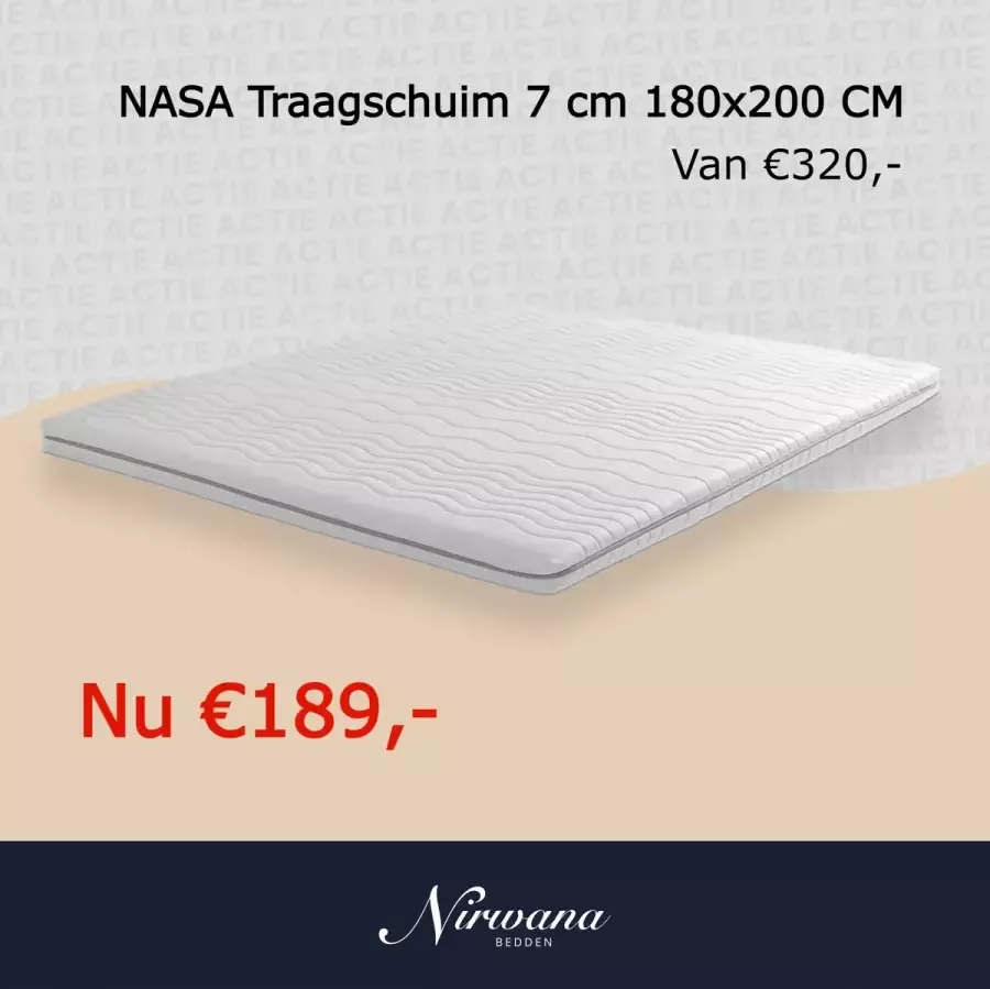 Nirwana Bedden Topper Nasa Traagschuim Topdekmatras Ergonomisch 180x200cm ca 7cm dik - Foto 2