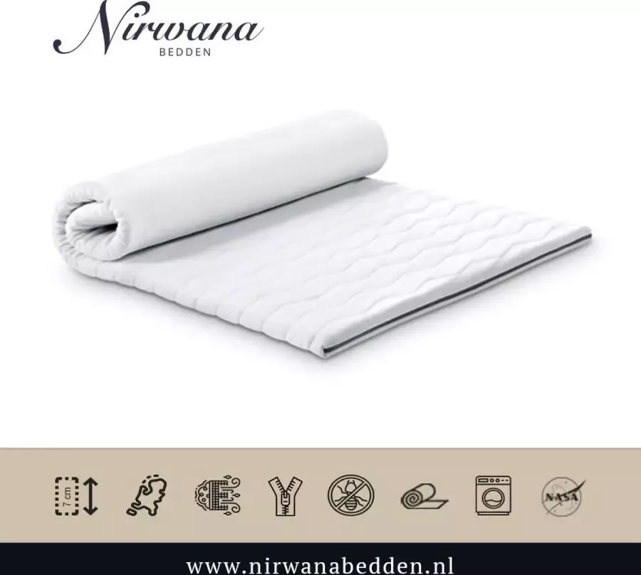 Nirwana Bedden Topper NASA Traagschuim Topdekmatras Ergonomisch 150x200cm ca 8cm dik matras