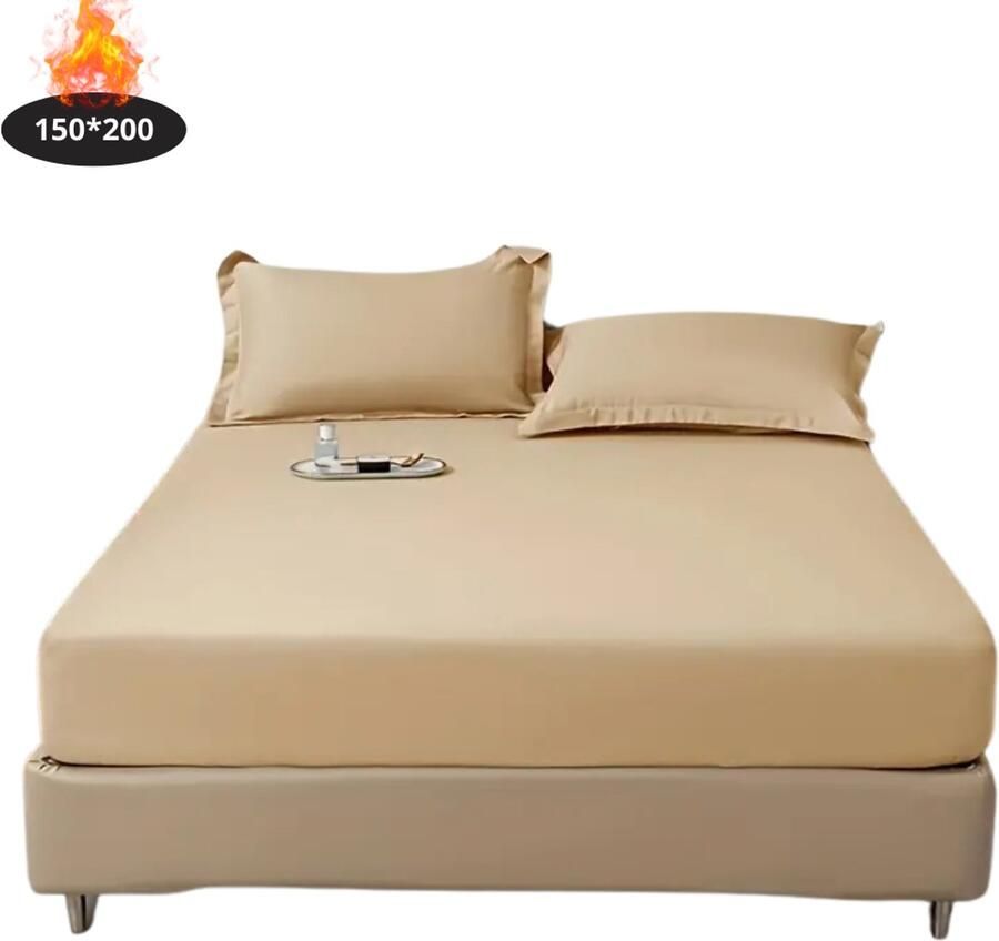 Nivard Hoeslaken Set Inclusief Kussensloop 3 Delige Set Beddengoed Fitted Sheet Pillow Case Bed Licht Kaki 150 x 200