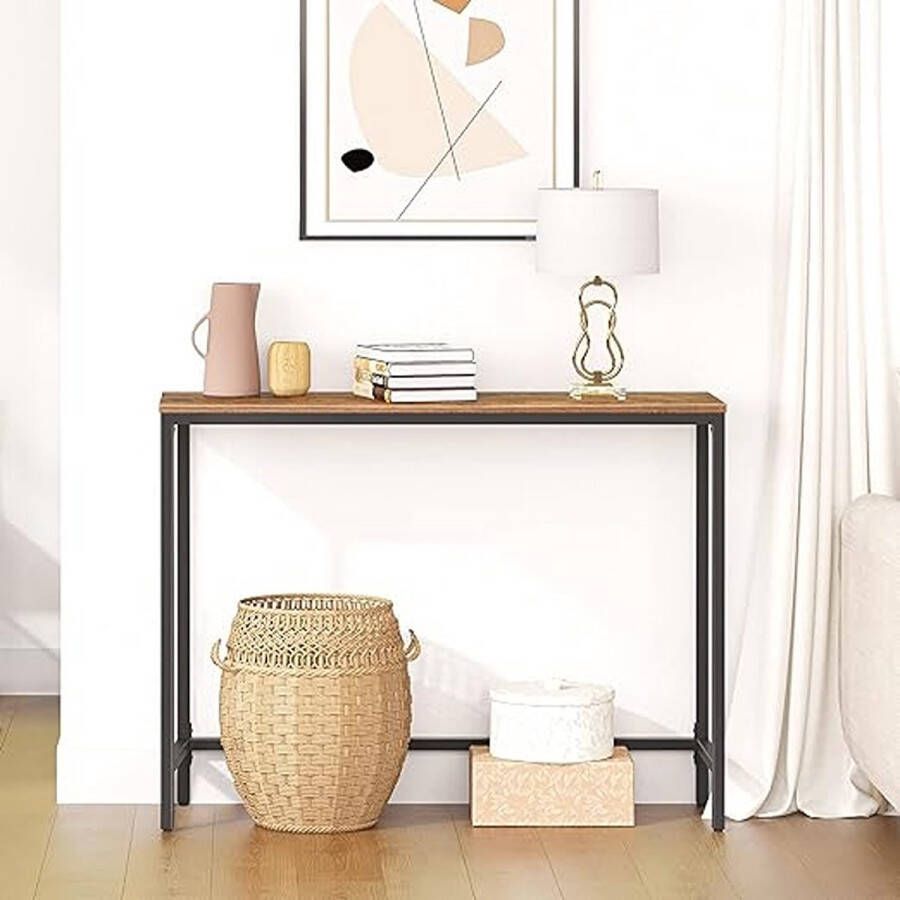 NiZa Homegoods Consolettafel Gangtafel Bijzettafel met steunstang Sofafel 100 x 30 x 72 cm Industriële stijl