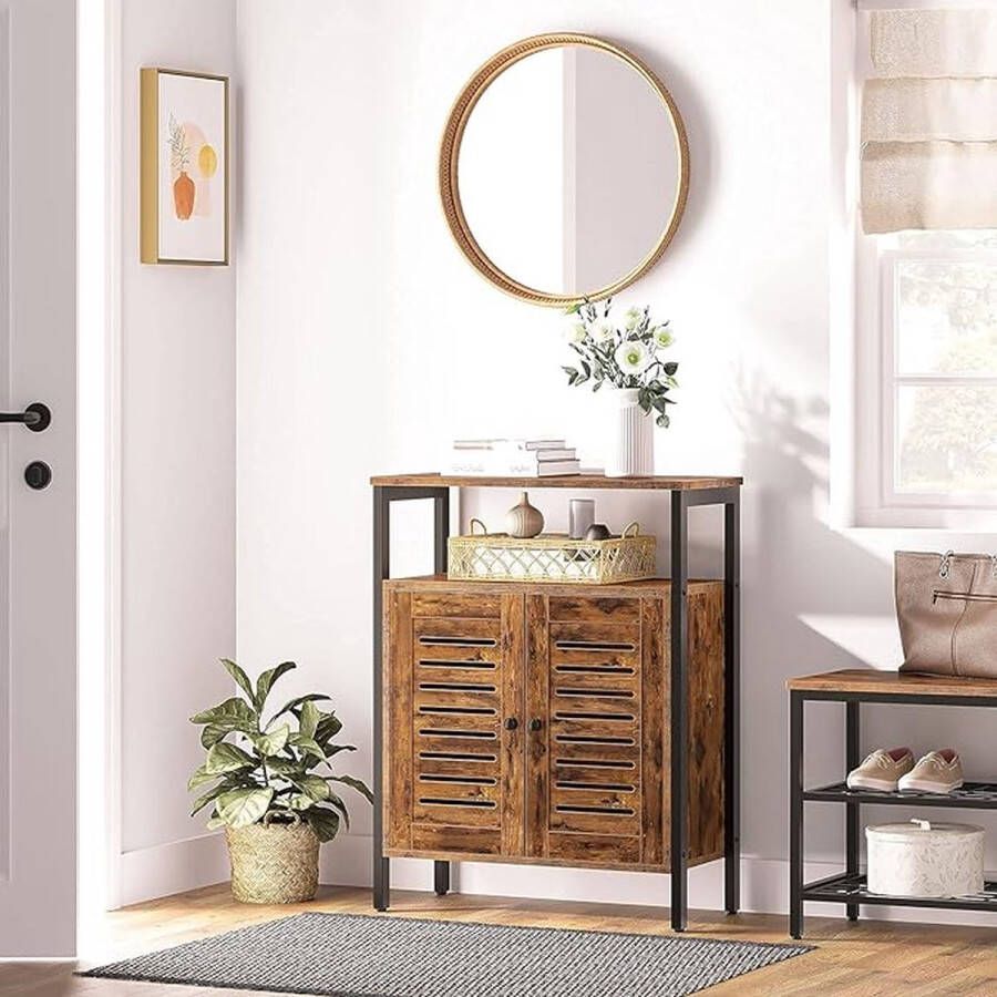 NiZa Homegoods Industriële Dressoir Open rek Lamellen deuren 60 x 30 x 81 cm