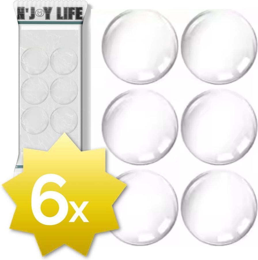N'JOY Life 6x Grote Premium Deurstoppers Zelfklevend Transparant 6x 40mm Stootdopjes Stootdoppen Muurbescherming Deurbescherming Soft Close Deurdemper BPK