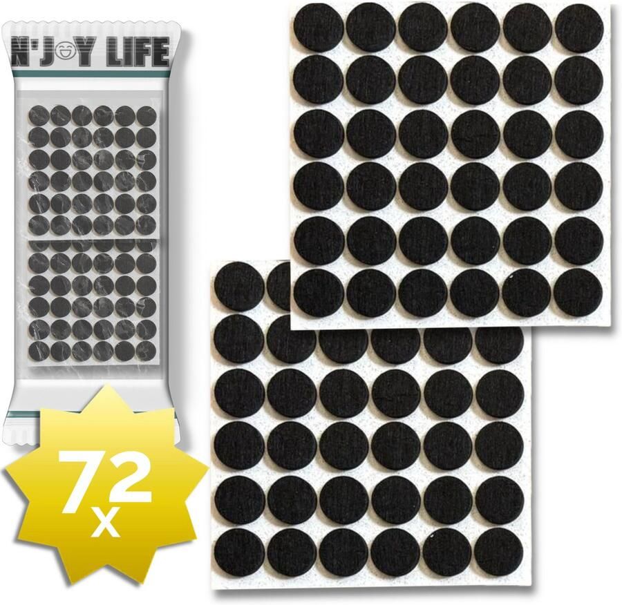 N'JOY Life 72x Premium Viltjes Stoelpoten Zwart Zelfklevend Anti Kras Meubelvilt voor Meubels 72 stuks Rond Zelfklevende Stoelpoot Beschermers Meubelglijders Antikras Vilt voor Stoel Bank Tafel Elektrische Apparatuur BPK