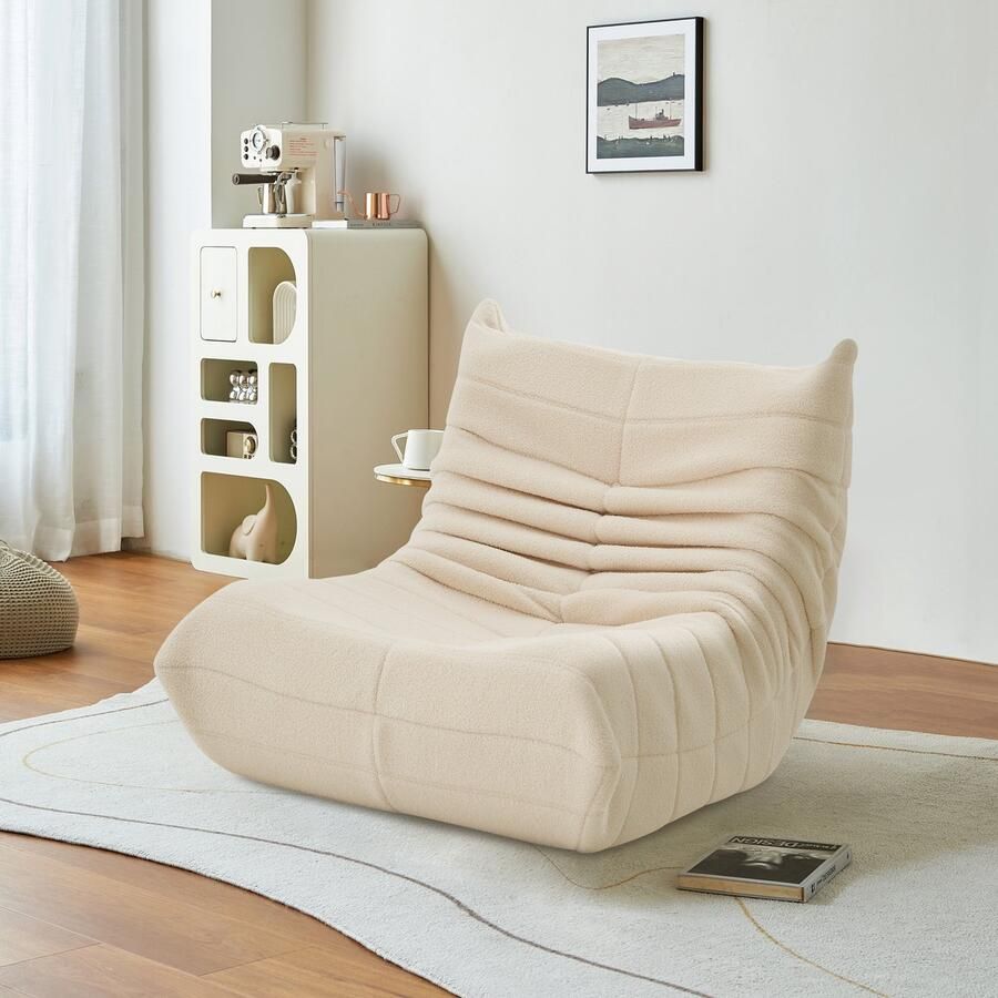 NMONET Complete zitzakken leesstoel vloerbank Sherpa stof elastische zitting 105x86x75 cm moderne stijl beige