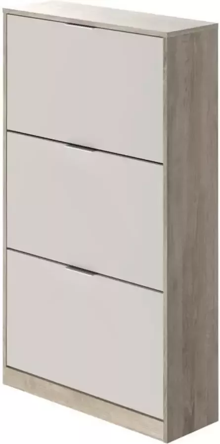 Merkloos Schoenenkast met 3 deuren Eiken en wit decor 75x25x128 cm Leona - Foto 1