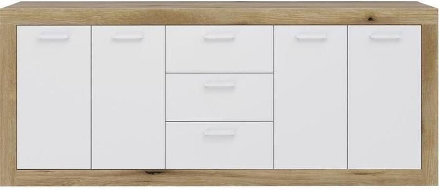No Name Rustiek eiken en mat wit melamine dressoir 4 deuren en 3 laden STONE
