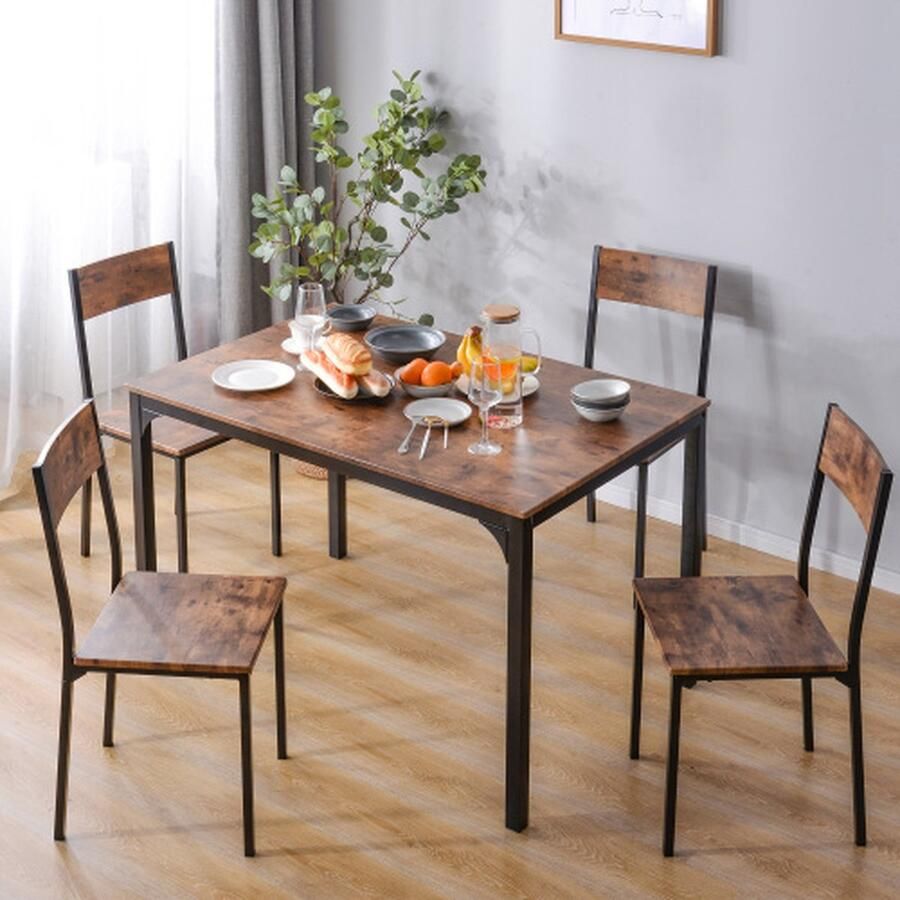 No Zitgroep eetkamergroep eettafel met 4 stoelen voor balkon & eetkamer & woonkamer vintage bruin