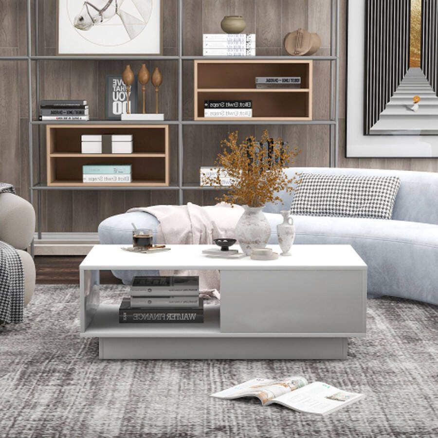 YJZQ salontafel rechthoekige banktafel woonkamertafel met LED-licht- 15 kleuren voor theetafel huishoudelijke decoratie-Wit (95 x 55 x 32 cm)