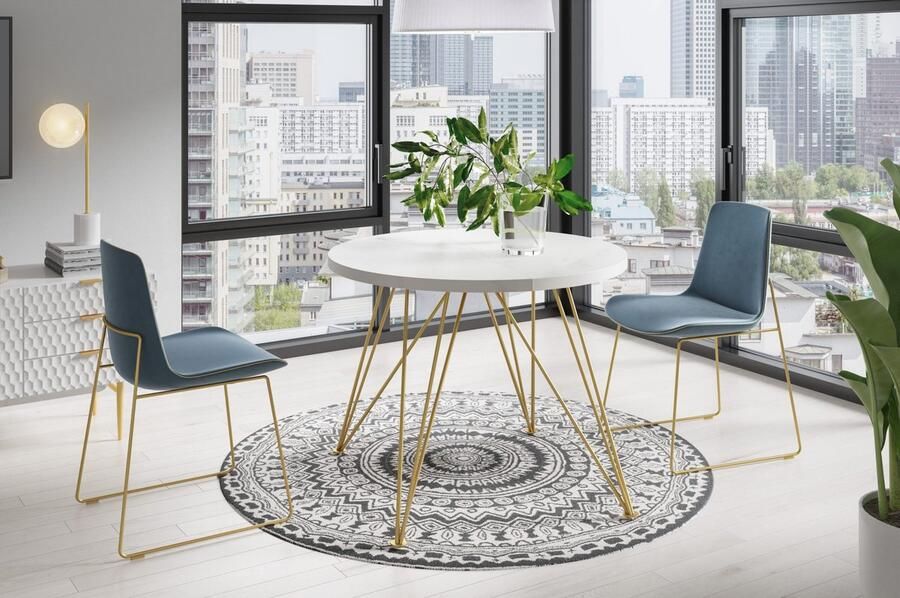 NoaHome Azura Rond Uitschuifbare Eettafel Goud-Wit –