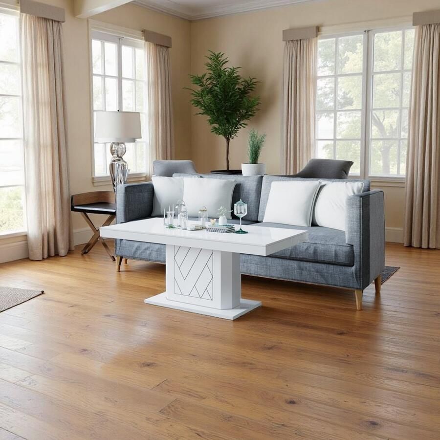 NoaHome Azura Salontafel Wit Hoogglans Stijlvolle en Duurzame Houten Salontafel Perfect voor Elke Woonkamer